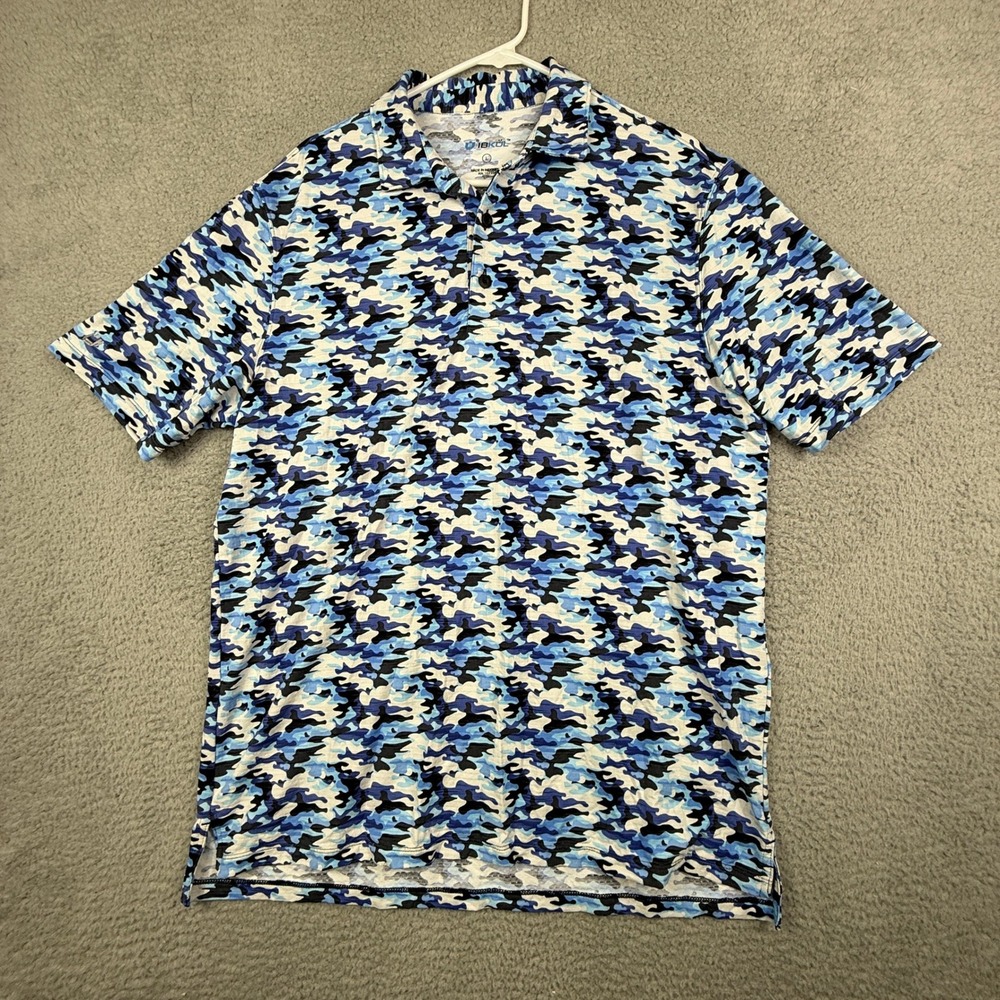 IBKUL Mens Large Camo Polo Shirt Blue Black White Short Sleeve Golf Athletic‎